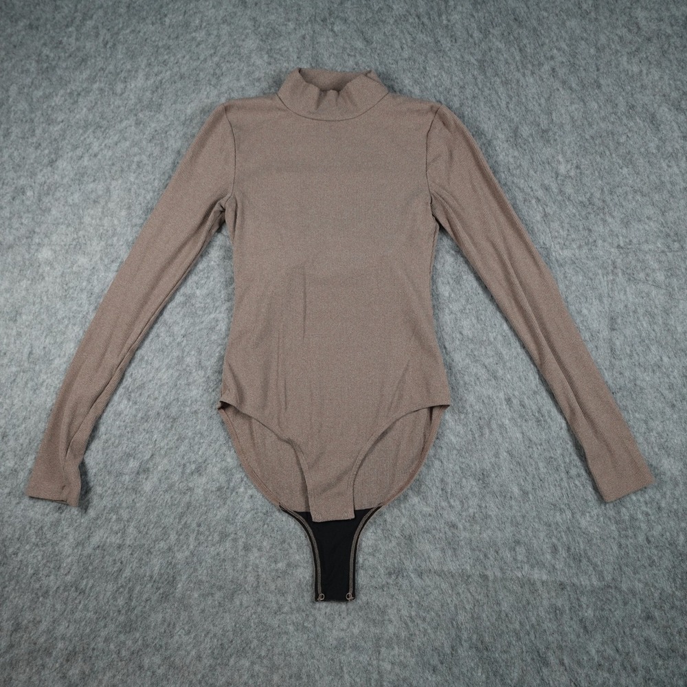 Girlfriend Collective Bodysuit Women XS/S? Brown Ribbed Mock Neck Long Sleeve